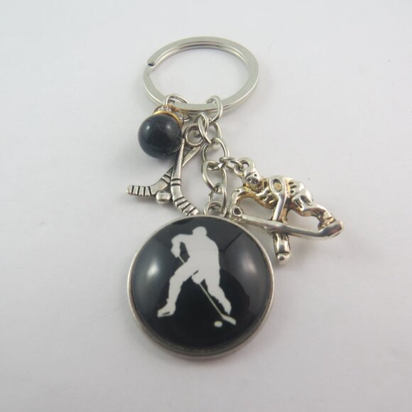 Hockey Keychain Hockey Lover Gift Hockey Stick Charm Key Ring Gift for Player - Picture 3 of 4